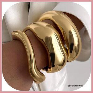 14k Gold Plated Stackable Bangle Bracelets Set for Women